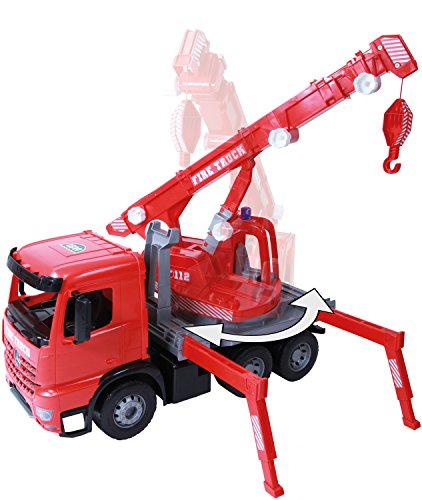 Lena 02175 – Carro de Bomberos para Mercedes Benz Arocs, Rojo, Aprox. 70 cm, grúa con 3 Ejes, Gran Juguete para niños a Partir de 3 años, grúa de Bomberos Robusta con cabrestante hasta 1,05 m.