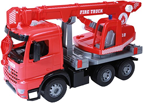 Lena 02175 – Carro de Bomberos para Mercedes Benz Arocs, Rojo, Aprox. 70 cm, grúa con 3 Ejes, Gran Juguete para niños a Partir de 3 años, grúa de Bomberos Robusta con cabrestante hasta 1,05 m.