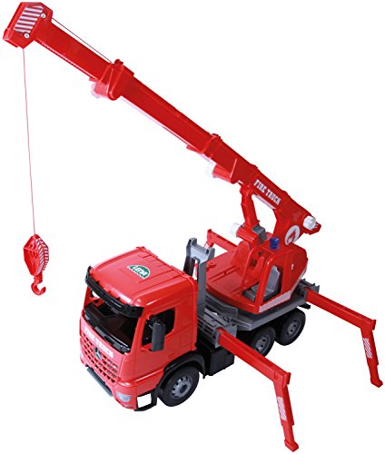 Lena 02175 – Carro de Bomberos para Mercedes Benz Arocs, Rojo, Aprox. 70 cm, grúa con 3 Ejes, Gran Juguete para niños a Partir de 3 años, grúa de Bomberos Robusta con cabrestante hasta 1,05 m.