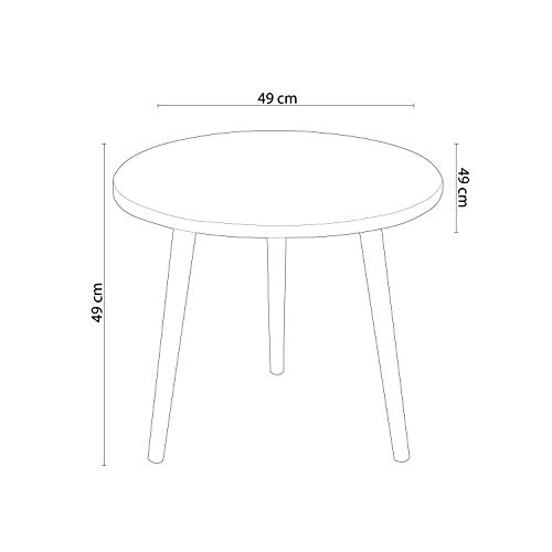 Lena, Mesa Circular Auxiliar, Mesa Rinconera, Mesilla Redonda, Acabado en Madera Natural y Color Blanco, Medidas: 49 cm (Ancho) x 49 cm (Fondo) x 49 cm (Alto)