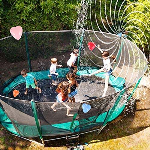 LESDOI® Aspersor de trampolín, aspersor trampolín set que evita roturas y fugas, con tubería de agua espesa, 10 lazos anchos reutilizables, para trampolines, refrigeración de verano, parque acuático