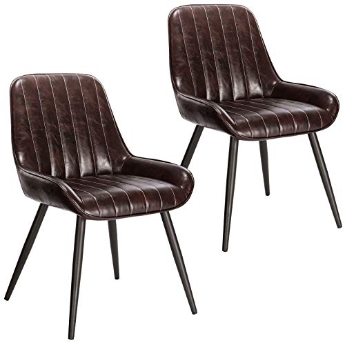 Lestarain 2X Sillas de Comedor Dining Chairs Sillas Tapizadas Paquete de 2 Sillas Cocina Nórdicas Cuero Sintético Sillas Bar Metal Silla de Oficina Marrón Oscuro