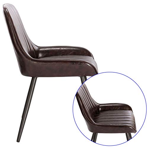 Lestarain 2X Sillas de Comedor Dining Chairs Sillas Tapizadas Paquete de 2 Sillas Cocina Nórdicas Cuero Sintético Sillas Bar Metal Silla de Oficina Marrón Oscuro