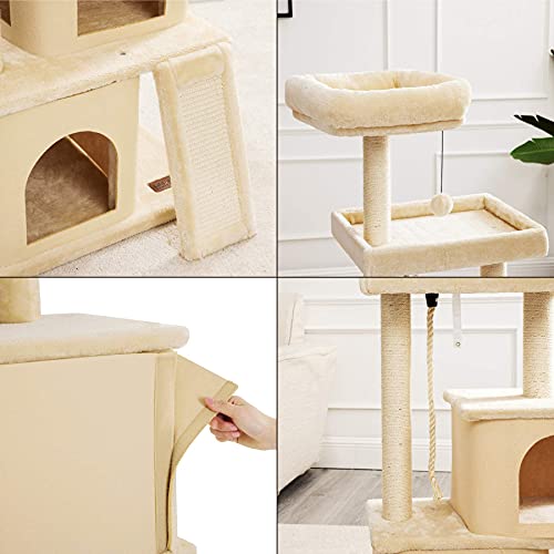 Lesure Rascador Árbol Gatos para Escalar - Torre Gato con Plataformas y Refugios, Cat Tree Interior Altura 127 cm,Cuerda de sisal, Beige