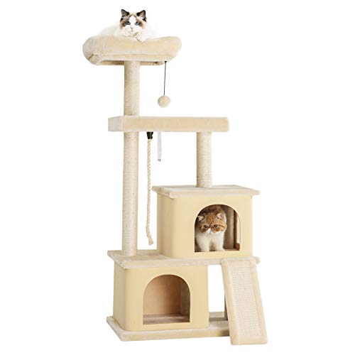 Lesure Rascador Árbol Gatos para Escalar - Torre Gato con Plataformas y Refugios, Cat Tree Interior Altura 127 cm,Cuerda de sisal, Beige