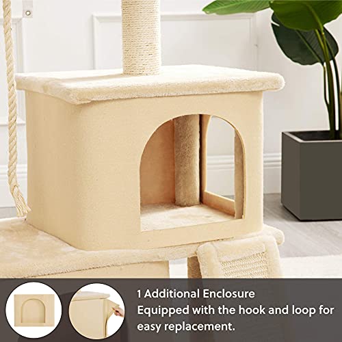 Lesure Rascador Árbol Gatos para Escalar - Torre Gato con Plataformas y Refugios, Cat Tree Interior Altura 127 cm,Cuerda de sisal, Beige