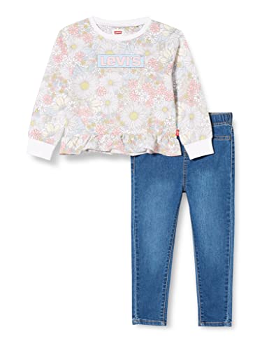 Levi's kids Lvg Ruffle Top Denim Set Juego de Pantalones, Blanco, 6 Meses Bebé-Niñas