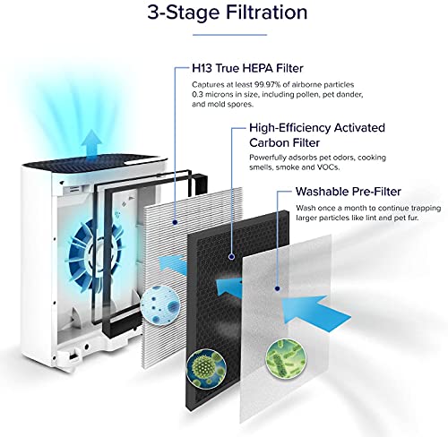 Levoit Purificador de aire con filtro HEPA H13 CADR 221 m³/h, purificador de aire contra alergias, olores y polen polvo, con temporizador de 2/4/8 horas, 23 dB, modo