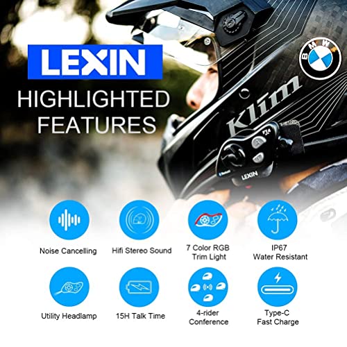 LEXIN FT4 Pro Intercomunicador Casco Moto con Radio FM, Estroboscopio SOS, Sistema de Comunicación Reducción de Ruido, Navegación y Teléfono,Distancia de intercomunicación 2000M para Motocicletas