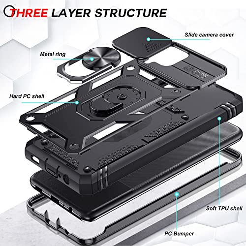 LeYi Funda para Samsung Galaxy A12 / M12 / A12 Nacho con [2-Unidades] Cristal Vidrio Templado,Armor Carcasa Cubierta de cámara Deslizante Proteger con 360 Anillo Soporte PC y Silicona TPU Case,Negro