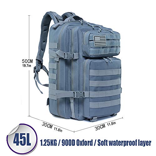 LHI 45L Gran Mochila Táctica militar Mochila Molle Asalto Pack Múltiples Bolsillos Mochila de almacenamiento Para exteriores Senderismo Acampada, Montañismo, pescar, Caza, Aire Libre Ciclismo, gris