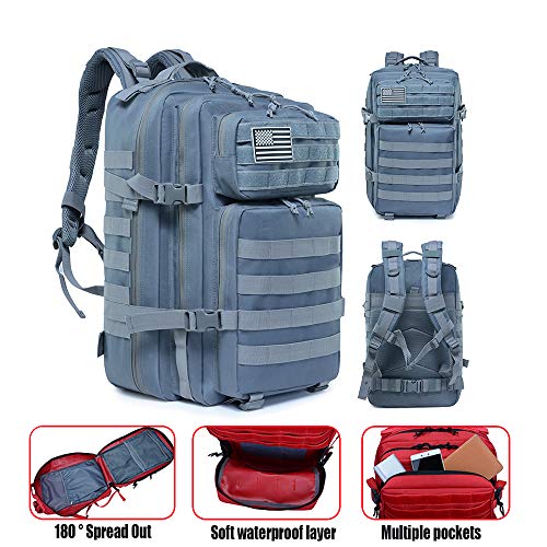 LHI 45L Gran Mochila Táctica militar Mochila Molle Asalto Pack Múltiples Bolsillos Mochila de almacenamiento Para exteriores Senderismo Acampada, Montañismo, pescar, Caza, Aire Libre Ciclismo, gris