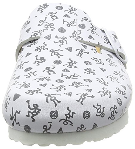 Lico Bioline Clog Print - pantuflas con forro Mujer, Blanco (Weiss/grau), 38 EU