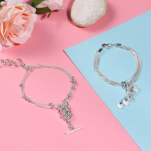 Lictin Pack de 2 Pulseras de Mujeres Plateada de Plata 925 Estilo Borla Corazon Fleco Brazalete de Mujer 20cm Regalo Cumpleaños Navidad El día de San Valentin Boda