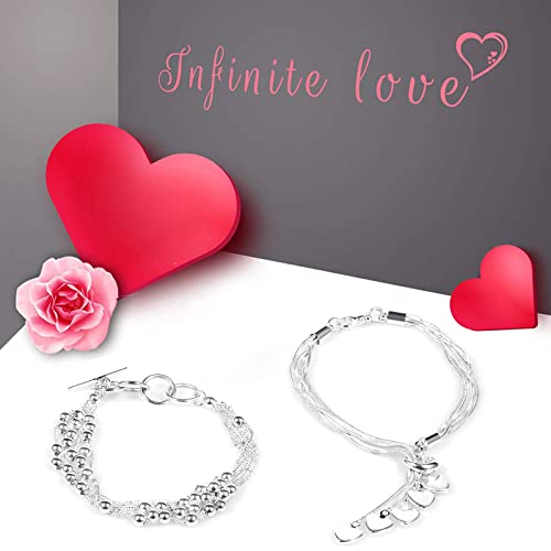 Lictin Pack de 2 Pulseras de Mujeres Plateada de Plata 925 Estilo Borla Corazon Fleco Brazalete de Mujer 20cm Regalo Cumpleaños Navidad El día de San Valentin Boda