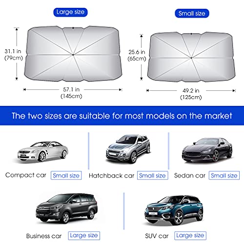 Lifetooler Parabrisas del Coche Parasol Plegable del Parabrisas Sombrilla Protección UV Paraguas Multifuncional Sombrilla Mantiene el Coche Fresco (Grande, 79 * 130 * 145 cm)