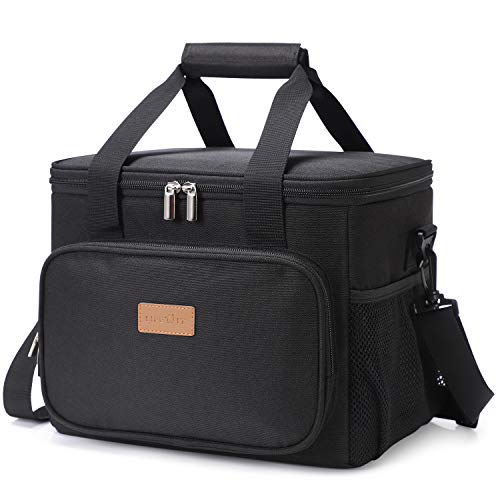 Lifewit 15L Bolsa Isotermica de Almuerzo Nevera Portatil para Alimentos Frutas,Porta de Comida con Forro Plástico Aislamiento Térmico,Genial para Playa,Picnic,Camping,Barbacoa, Negro