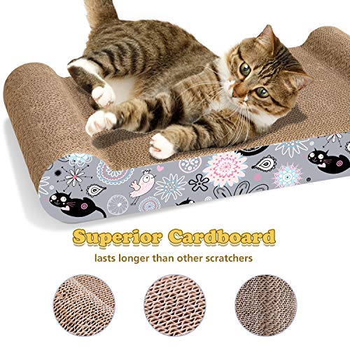 LIKEA Rascador para Gatos de Cartón Cama Rascador con Catnip Orgánico Diseño de Doble Cara con Materiales Ecológicos con Estampados Divertidos 45 x 25 x 7 cm