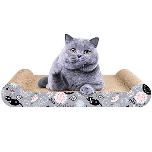 LIKEA Rascador para Gatos de Cartón Cama Rascador con Catnip Orgánico Diseño de Doble Cara con Materiales Ecológicos con Estampados Divertidos 45 x 25 x 7 cm