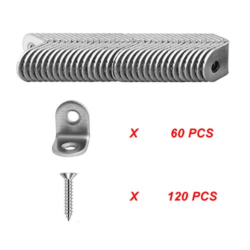 LIKERAINY 90 Grado Soporte de ángulo Escuadras Acero Inox Forma de L Soporte de Esquina 20x20x16mm Para Conectores de Silla de Estantería de Muebles Corner Brace 60 Pieces