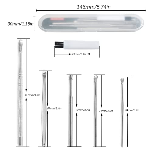  Limpiador de Oídos, 6 Piezas Kit de Eliminación de Cera de Oídos, Removedor de Cera de Oído de Acero Inoxidable, Limpieza de OíDos con Caja de Almacenamient para NiñOs, Adolescentes y Adultos