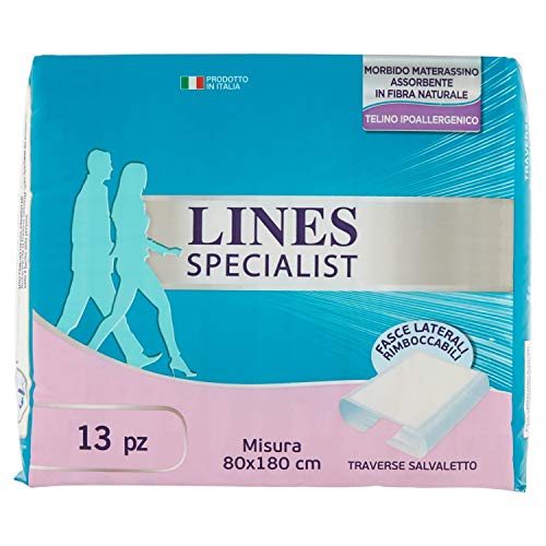 Lines Specialist Traversa - 13 compresas para incontinencia para hombre y mujer, 80 x 180 cm