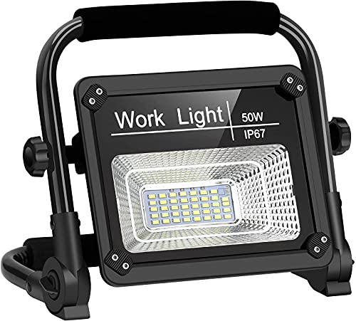 Linkax Luz de Trabajo LED Recargable, Foco Led Recargable 50W Portátil Recargable USB Plegable, Lámpara LED Recargable Impermeable de Para Taller, Garaje, Patio, Jardín (negro)