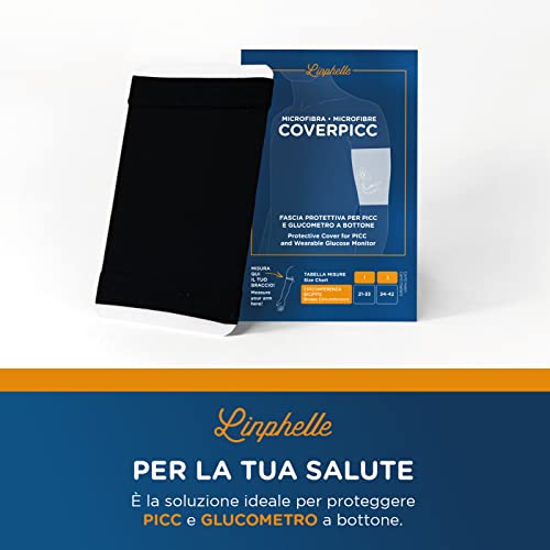 Linphelle Coverpicc de Microfibra, Banda cubre Catéteres brazo de tejido transpirable y de diseño, ideal para Picc y Glucòmetros, fantasía Negro, cortalo 2