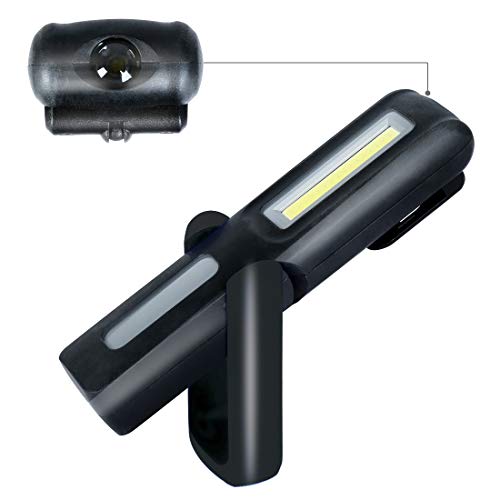 Linterna Taller Lampara led Recargable，HTBAKOI Luz de Trabajo Portatil Mecanico Superbrillante Dual Luz Modo(LED + COB) con Base Magnética 360º Gancho para Coche Hogar Camping Carro Negro