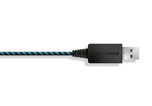 Lioncast Cable de Carga para Controladores Xbox One y PS4 con Forro de Tela y Organizador de Correa para Cable, MicroUSB 2.0; 1 x 4 metros - Azul y Negro