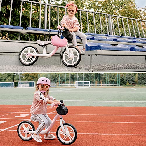 LIONELA Arie Bicicleta de equilibrio Para niños de hasta 30 kg Ruedas de 12 pulgadas Freno de mano Manillar y sillín ajustables y cómodos Cinturón para transporte