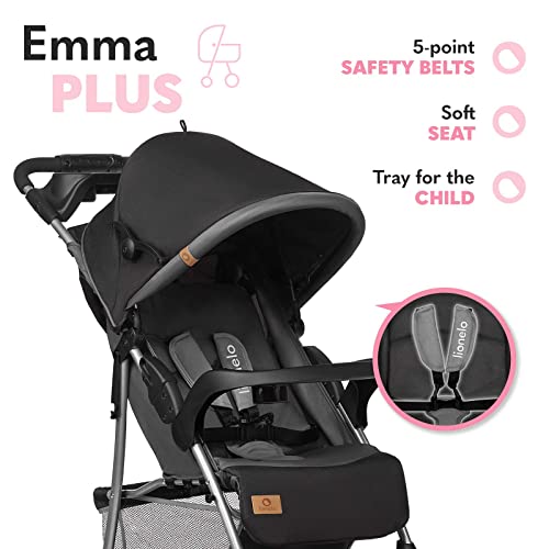 LIONELO Emma Plus Silla de paseo hasta 15 kg 6-36M Respaldo ajustable Cinturón de seguridad de 5 puntos Capucha profunda Organizador para padres Stone.