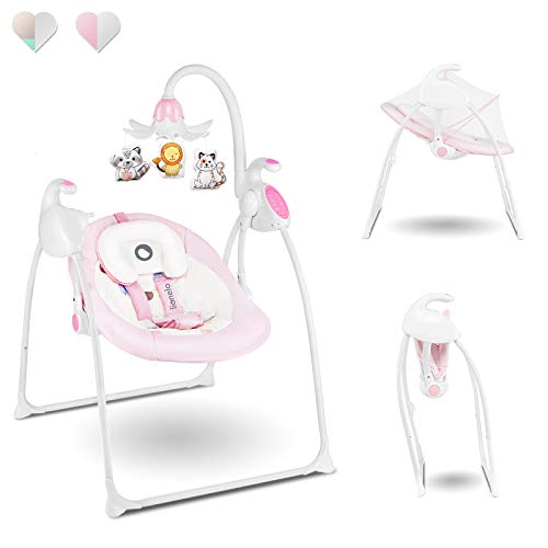 Lionelo Robin Columpio-hamaca para bebé 68 x 68 x 84 cm Niño hasta 9 kg 2 Regulación gradual 8 Velocidades de balanceo 12 Melodías Timer Trabajo silencioso Rosa