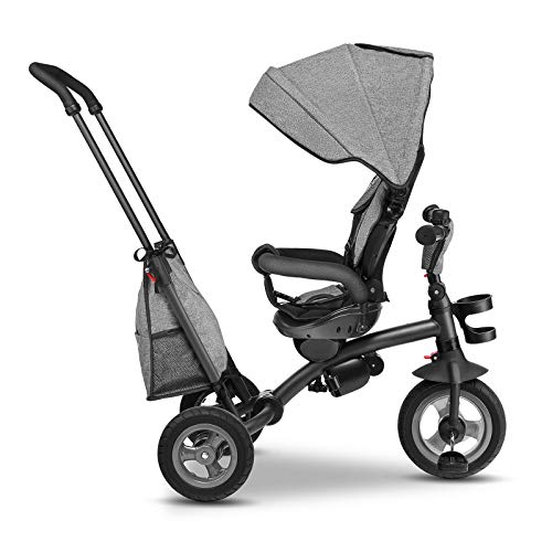 LIONELO Tris Bicicleta 2 en 1 Niño hasta 25 kg 12-60M Triciclo y carrito- bicicleta Cinturones de 3 puntos con fundas Regulación gradual del respaldo de 3 niveles Gris oscuro