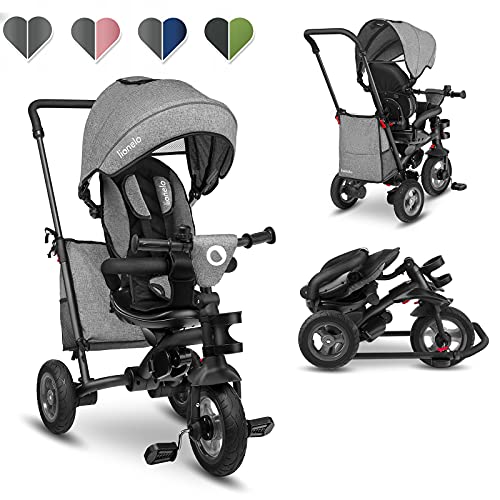 LIONELO Tris Bicicleta 2 en 1 Niño hasta 25 kg 12-60M Triciclo y carrito- bicicleta Cinturones de 3 puntos con fundas Regulación gradual del respaldo de 3 niveles Gris oscuro