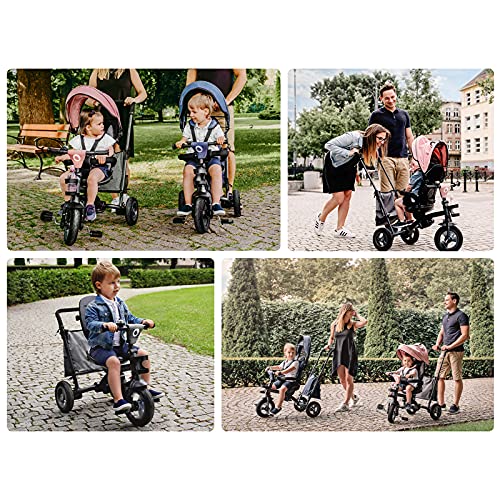 LIONELO Tris Bicicleta 2 en 1 Niño hasta 25 kg 12-60M Triciclo y carrito- bicicleta Cinturones de 3 puntos con fundas Regulación gradual del respaldo de 3 niveles Jeans