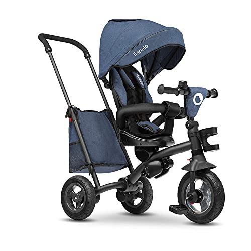 LIONELO Tris Bicicleta 2 en 1 Niño hasta 25 kg 12-60M Triciclo y carrito- bicicleta Cinturones de 3 puntos con fundas Regulación gradual del respaldo de 3 niveles Jeans