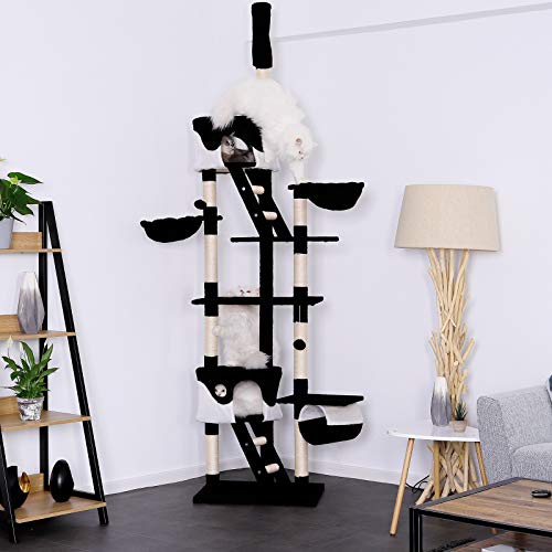 lionto by dibea Árbol rascador árbol para escalar árbol rascador para gatos Altura ajustable 230-250 cm negro/blanco