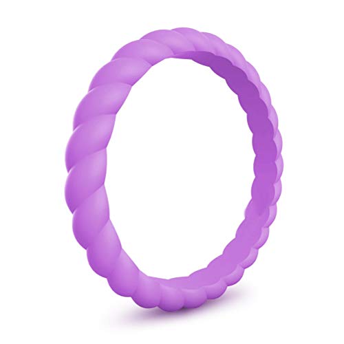 LIOOBO 10pcs Colores Mezclados 3 mm Anillos de Boda de Silicona Fina para Las Mujeres, Bandas de Boda de Goma Trenzada Fina Anillo apilable, Silicona hipoalergénica