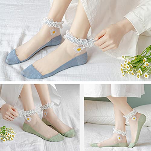 Lipeed 10 pares de calcetines para mujer, tobillos, de verano, de punta, transpirables, de moda, floral, de malla, delgados, suaves