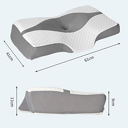 LITSPOT Almohada Cervical - Almohada Viscoelastica Almohada Ergonómica, Almohada Ortopédica para Cama, Almohada Cervical para Relajarse de Dolor del Cuello y Hombro, con Funda Lavable (Gris)