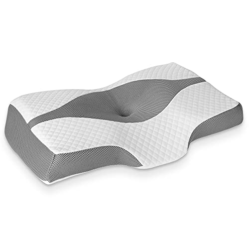 LITSPOT Almohada Cervical - Almohada Viscoelastica Almohada Ergonómica, Almohada Ortopédica para Cama, Almohada Cervical para Relajarse de Dolor del Cuello y Hombro, con Funda Lavable (Gris)