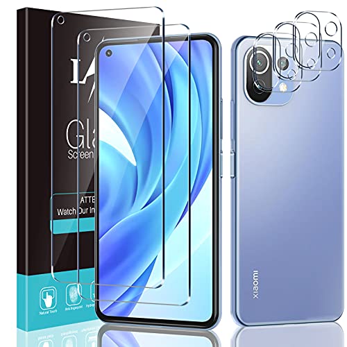 LϟK 5 Pack Protector de Pantalla Compatible con Xiaomi mi 11 Lite 4G/5G/11 Lite 5G NE con 2 Pack Cristal Templado y 3 Pack Protector de Lente de Cámara - Sin Burbujas Dureza 9H Kit Fácil instalación