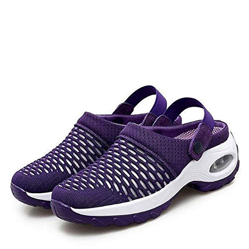 LKSDJ Zapatos de Deslizamiento con cojín de Aire Informales y Transpirables para Mujer, Sandalias ortopédicas para Caminar, Zapatos de jardín con cojín de Aire de Malla Purple 39