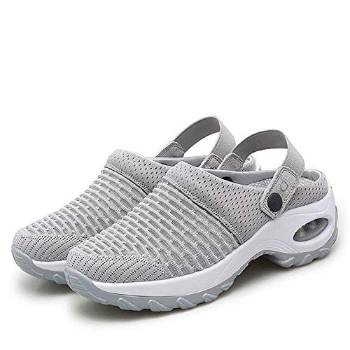 LKSDJ Zapatos de Deslizamiento con cojín de Aire Informales y Transpirables para Mujer, Sandalias ortopédicas para Caminar, Zapatos de jardín con cojín de Aire de Malla Gray 39