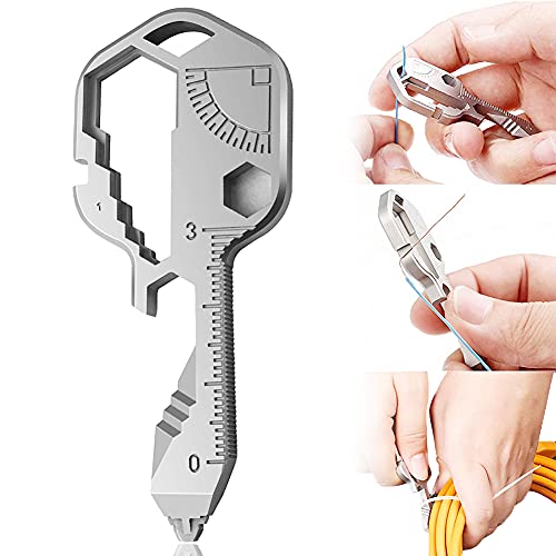 Llave Multifunción de Acero Inoxidable 24 en 1 | Abridor De Botellas | Mini Herramienta Portátil | Abridor de Botellas Multifunción Para Exteriores, Aventura Al Aire Libre, Etc(Plata)