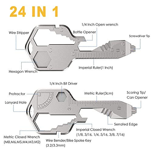 Llave Multifunción de Acero Inoxidable 24 en 1 | Abridor De Botellas | Mini Herramienta Portátil | Abridor de Botellas Multifunción Para Exteriores, Aventura Al Aire Libre, Etc(Plata)