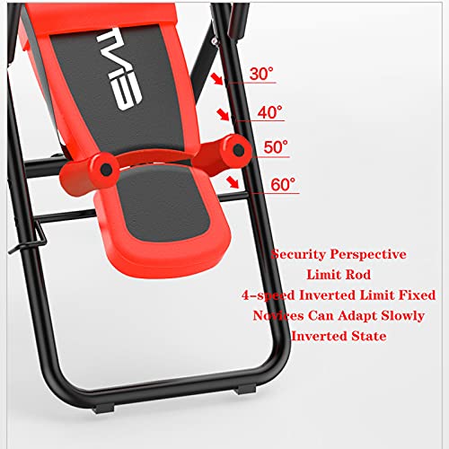 LLF Aparatos de inversión, Tabla De Inversión Plegable De Servicio Pesado con Máquina De Camilla Trasera De La Correa Protectora Ajustable para El Ejercicio del Hogar(Color:Rojo)