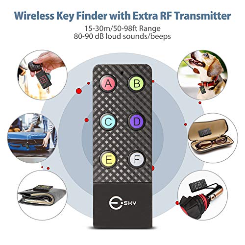 Localizador de Objetos Esky con transmisor de radiofrecuencia. Localizador de artículos inalámbrico por radiofrecuencia. Soporte para Control Remoto, 2 transmisores y 6 receptores