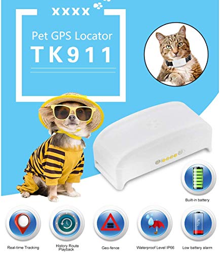 Localizador GPS para Perros y Gatos Tiempo Real Pequeño GPS Tracker con Historial de Ruta, Dispositivo de Alarma Impermeable APP Gratuita TK911